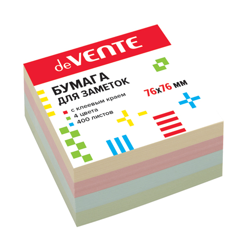 

Блок клейкий 76х76мм 400л 4цв пастель deVENTE 2010341