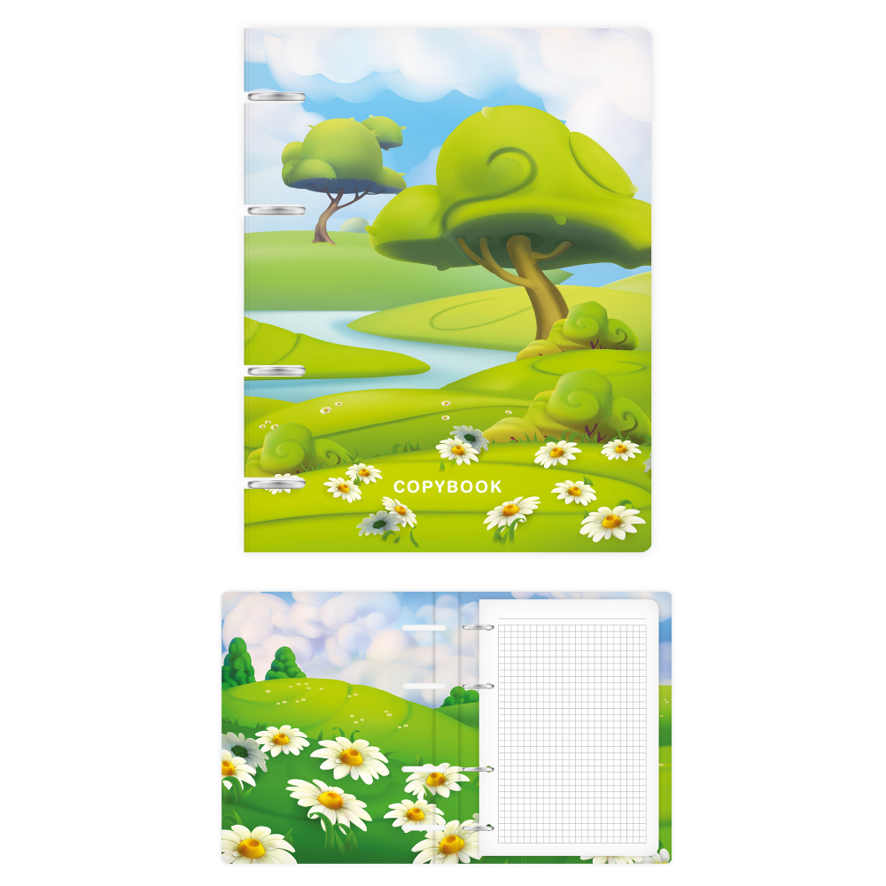 Тетрадь на кольцах А5 100л клетка карт.обл. Ромашки слим-картон глянц.лам. текстура Seventeen 10818