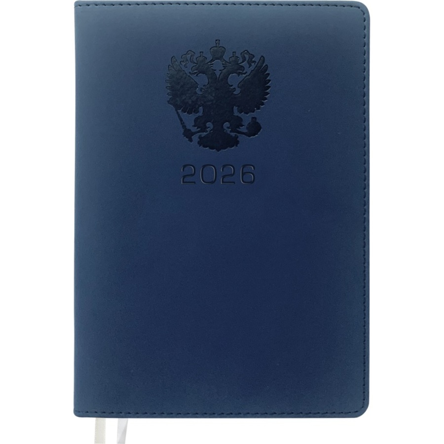 

Ежедневник А5 168л датир. 2026г тв.обл. Emblem синий кожзам термотисн. ляссе deVENTE 2232619