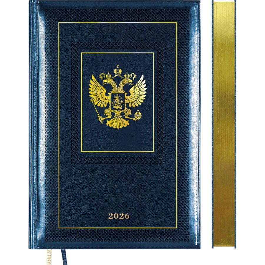 

Ежедневник А5 168л датир. 2026г тв.обл. Symbol синий кожзам 2 ляссе подар.коробка deVENTE 2232624