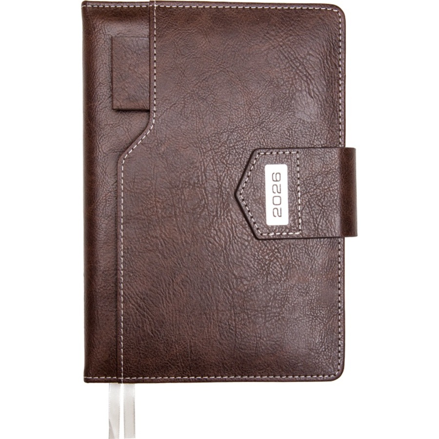 

Ежедневник А5 168л датир. 2026г тв.обл. Prestige т-коричневый кожзам подар.коробка deVENTE 2232662