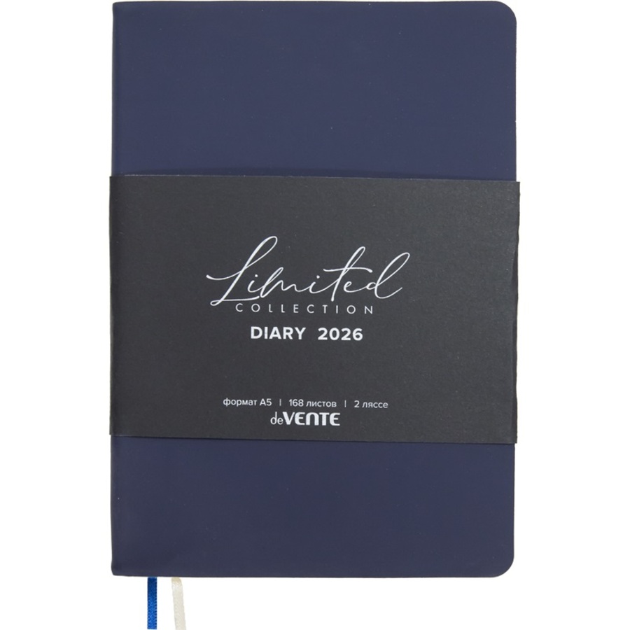 

Ежедневник А5 168л датир. 2026г интег.обл. Nobile т-синий кожзам 2 ляссе deVENTE 2332616