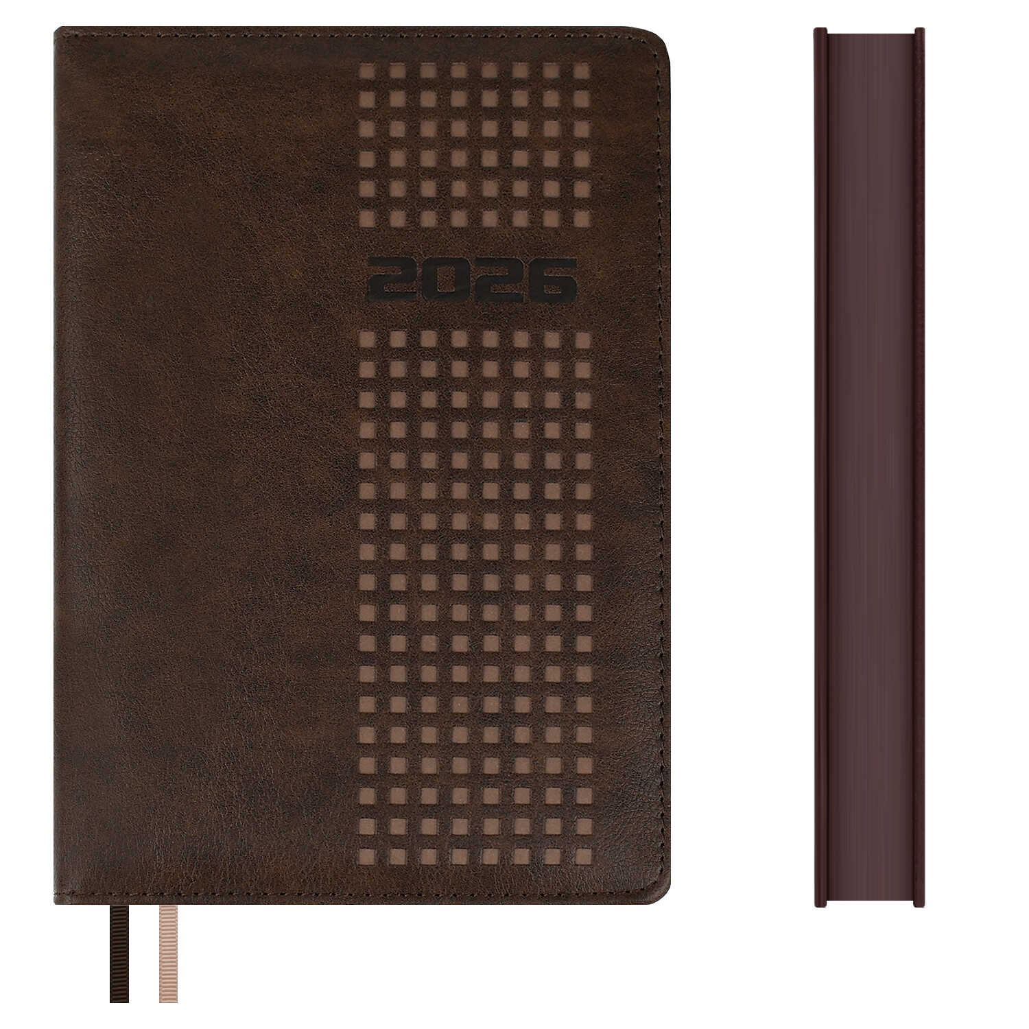 

Ежедневник А5 176л датир. 2026г тв.обл. Шевро коричневый кожзам 2 ляссе ESCALADA 70215