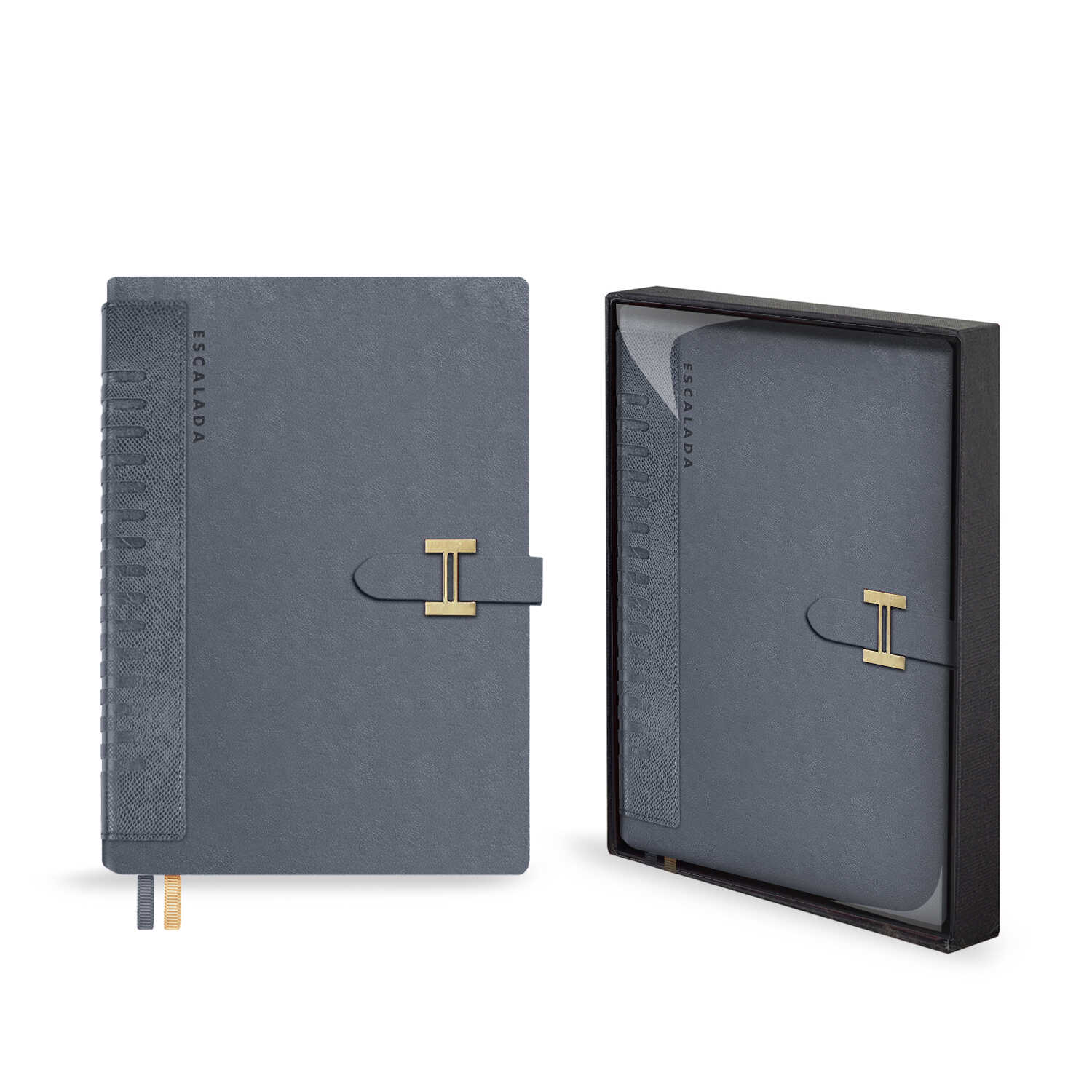 Ежедневник А5+ 160л недатир. тв.обл. Пристин Снейк серый кожзам 2 ляссе подар.коробка ESCALADA 70579