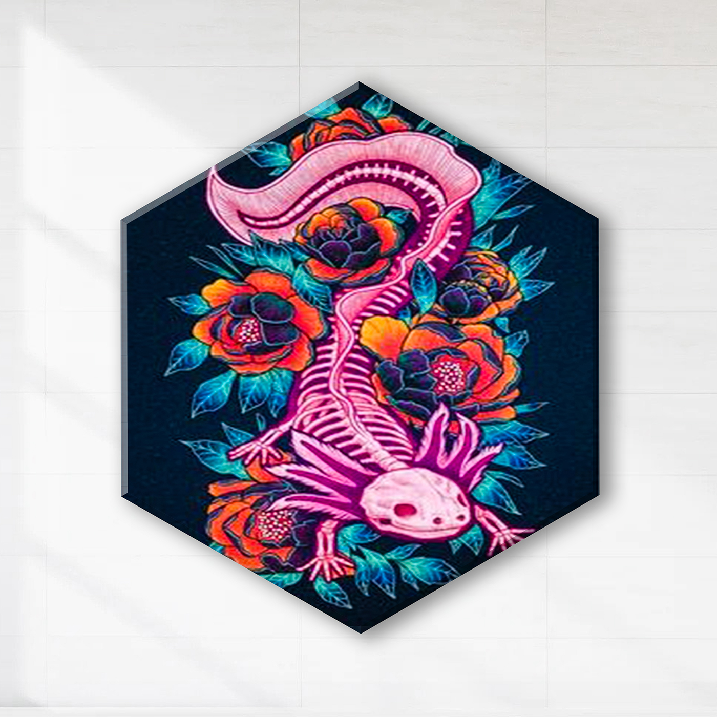 

Картина по номерам 32х37см со светящ. краской гексагон черный холст Аксолотль