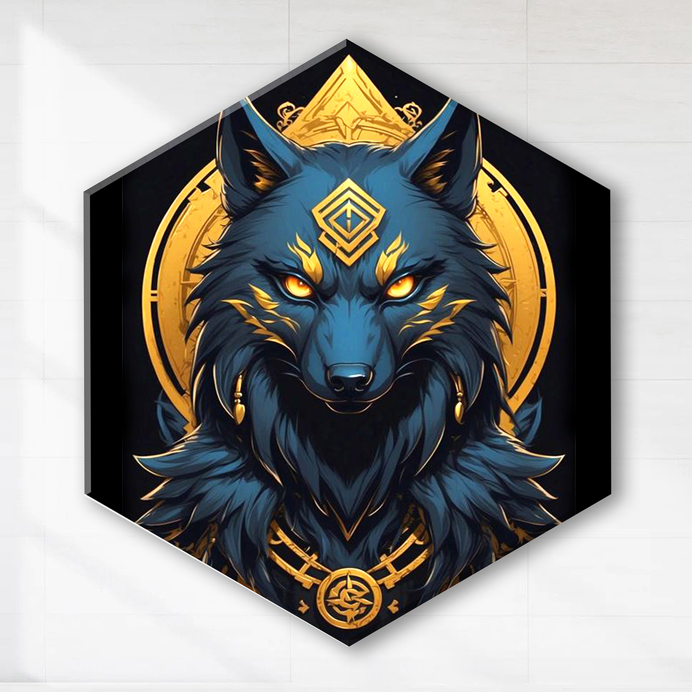 

Картина по номерам 32х37см со светящ. краской гексагон черный холст Волк