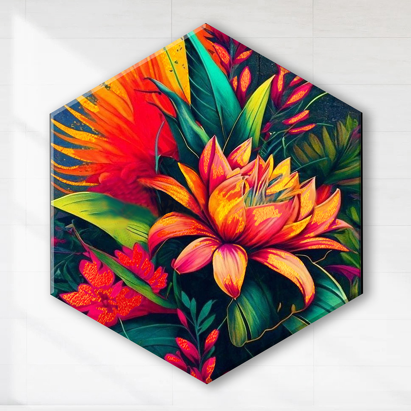 

Картина по номерам 32х37см с поталью гексагон Тропические цветы