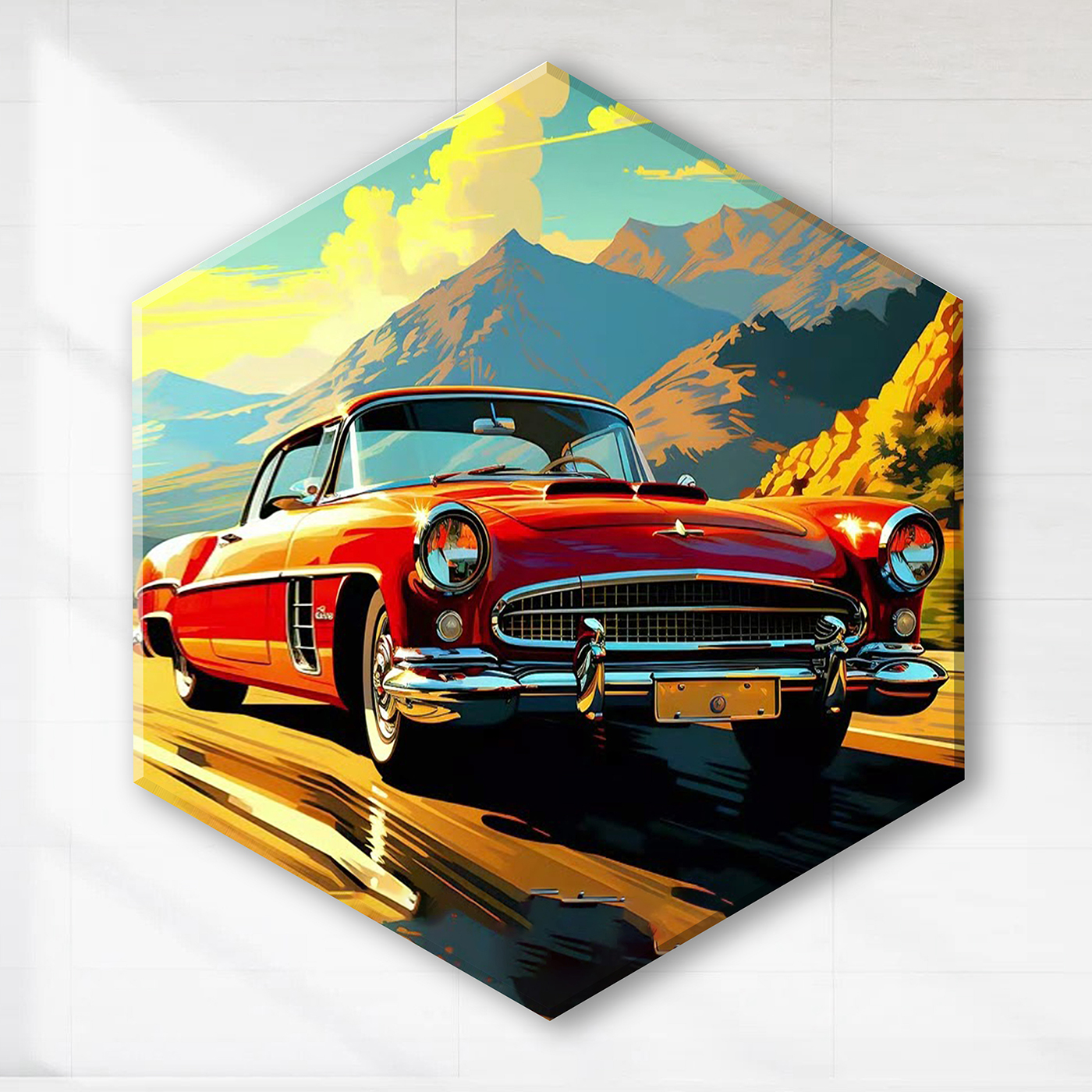 

Картина по номерам 32х37см с поталью гексагон Красный ретро автомобиль