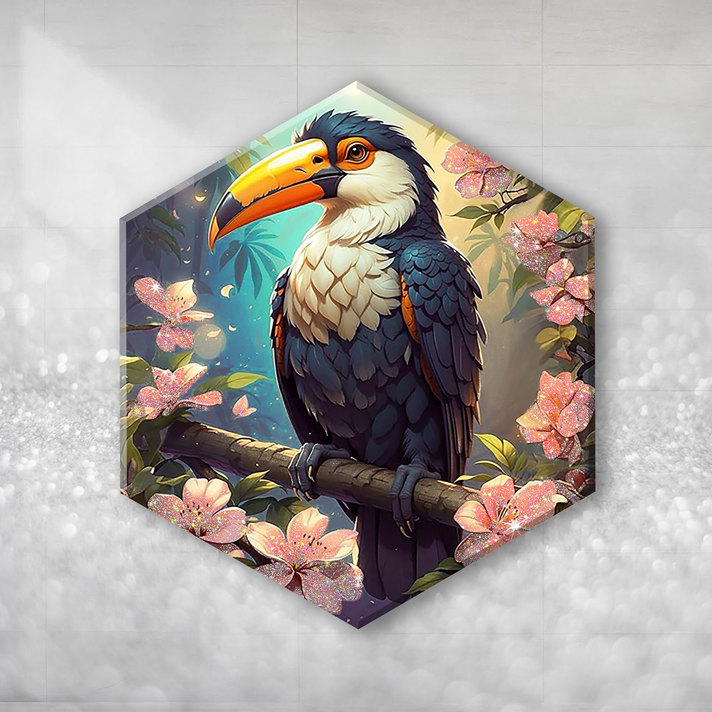 

Картина по номерам 32х37см с кристаллами из хрусталя гексагон Яркий тукан