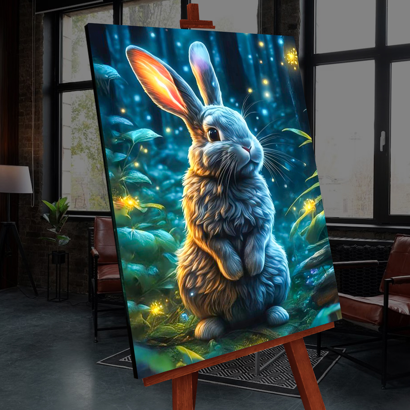 

Картина по номерам 40х50см со светящ. краской Кролик в сказочном лесу