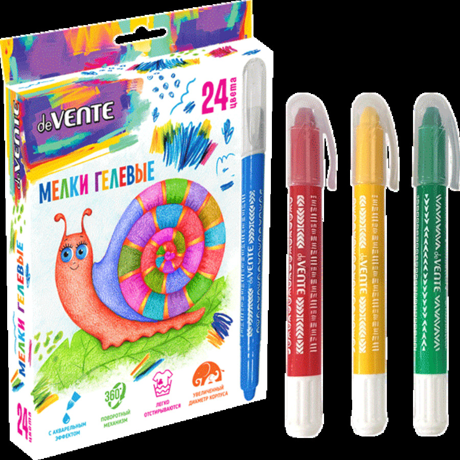 Мелки гелевые 24цв ультрамягкие с акварельным эффектом повормеханизм в кк deVENTE 8081000 419₽