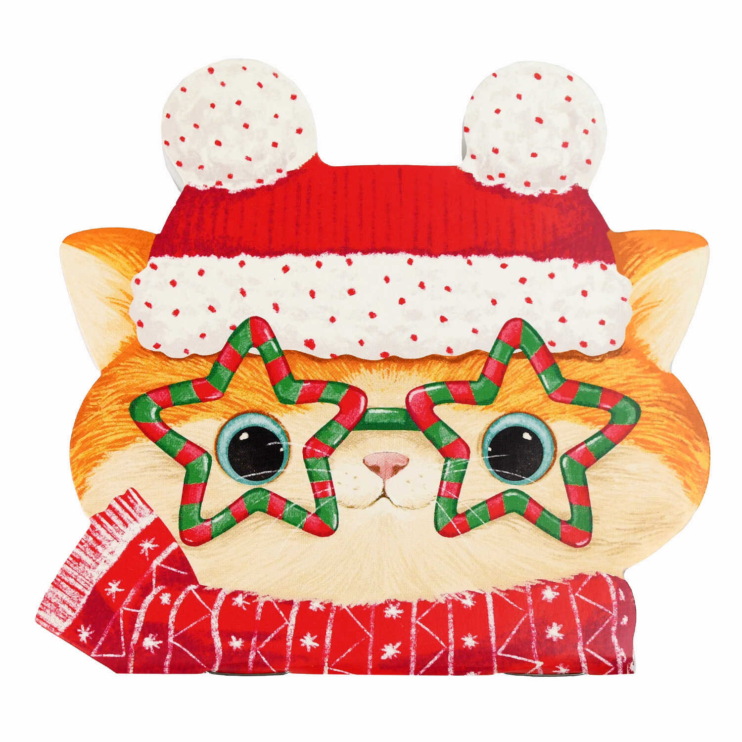 

Блокнот 120х117мм 30л скрепка Новогодний рыжий кот фигурная вырубка ФЕНИКС+ 69607