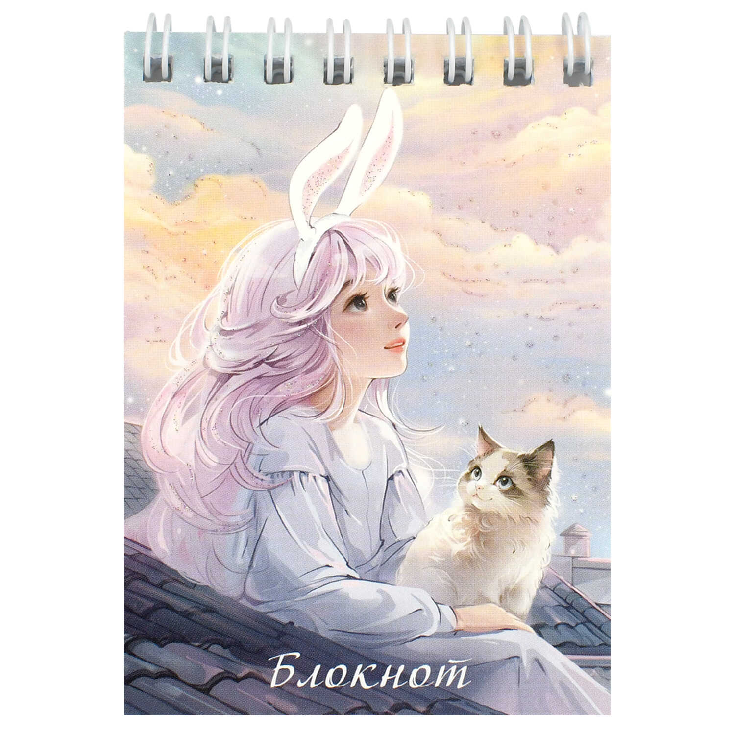 Блокнот А7 40л клетка гребень мягкобл Девушка на крыше УФ-лак глиттер ФЕНИКС 70960 41₽