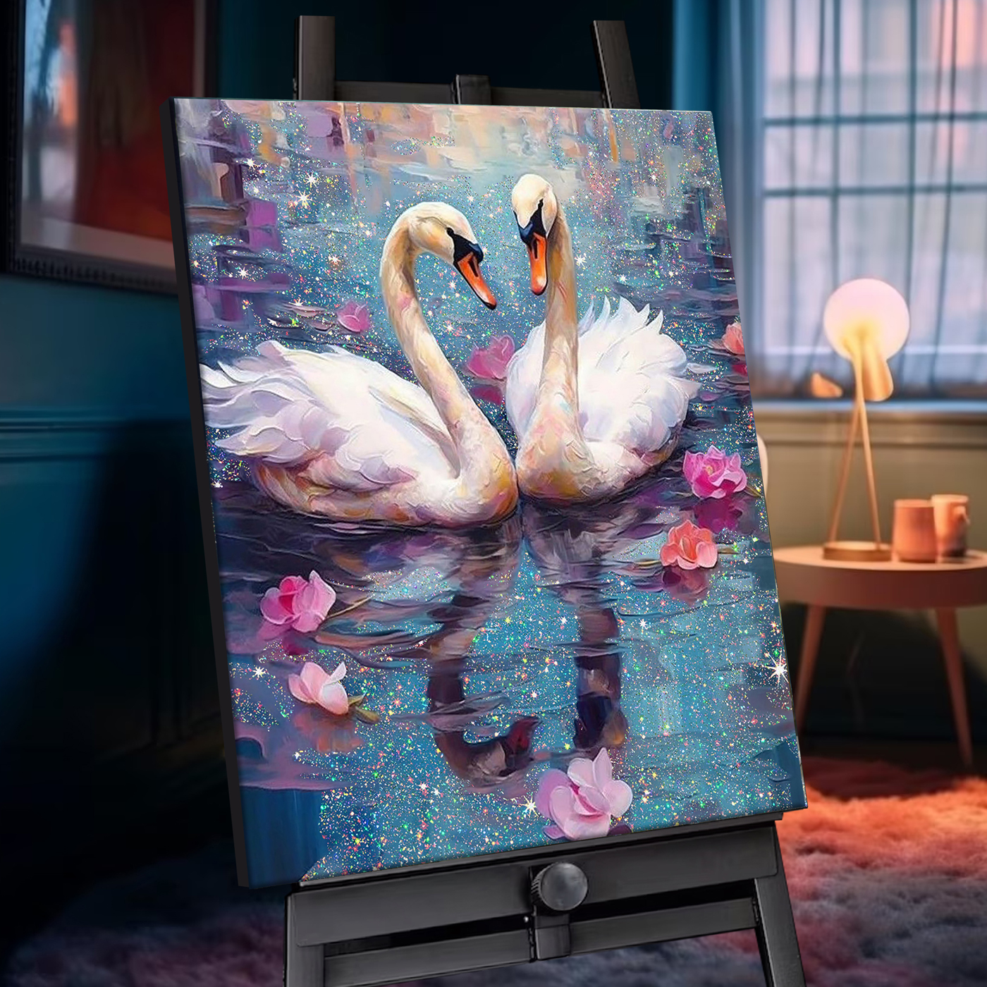 Картина по номерам 40х50см с кристаллами из хрусталя Лебединая верность 925₽
