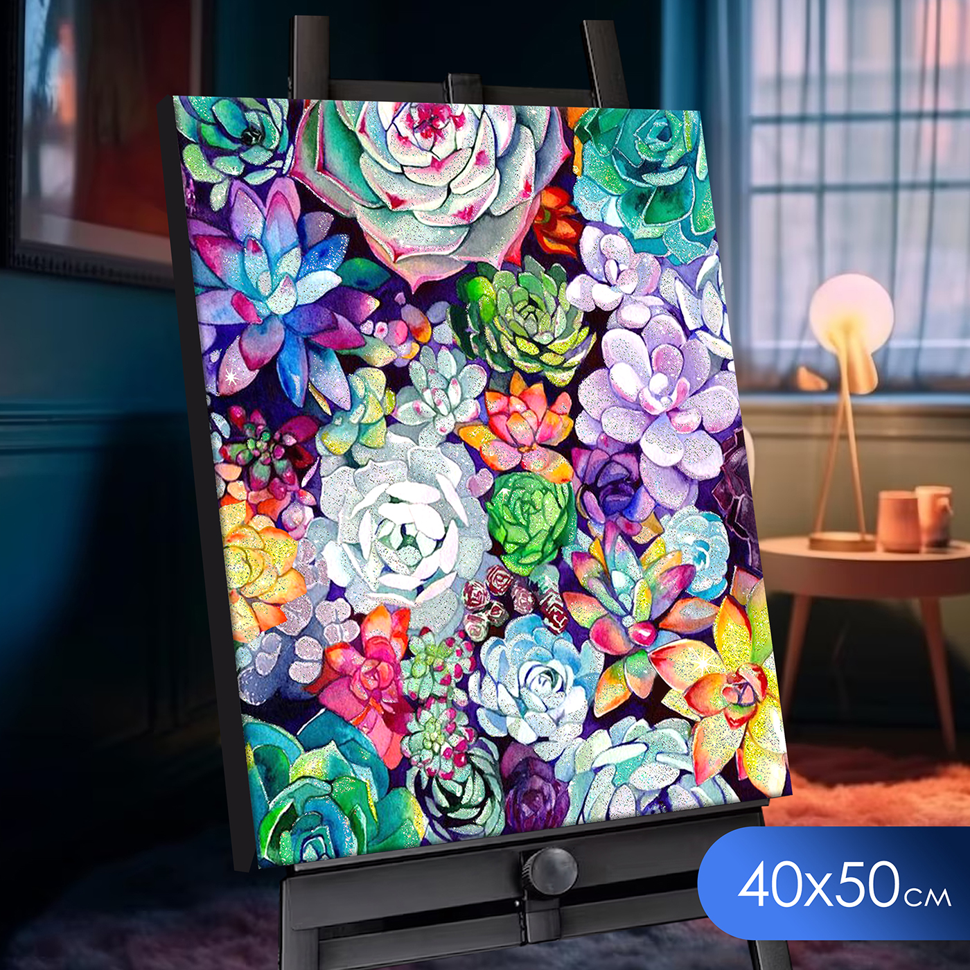 

Картина по номерам 40х50см с кристаллами из хрусталя Яркие цветы