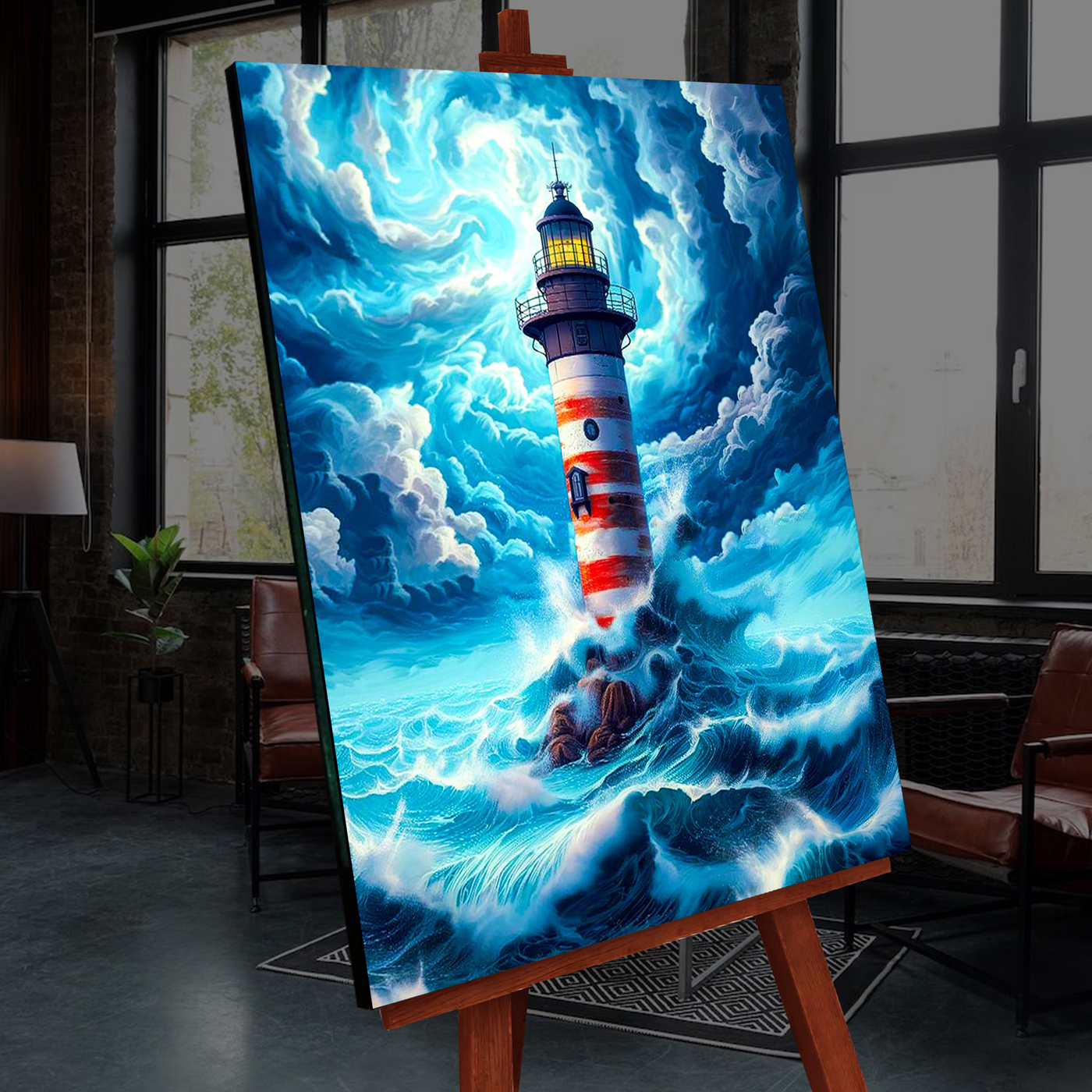 

Картина по номерам 40х50см со светящ. краской Маяк во время шторма