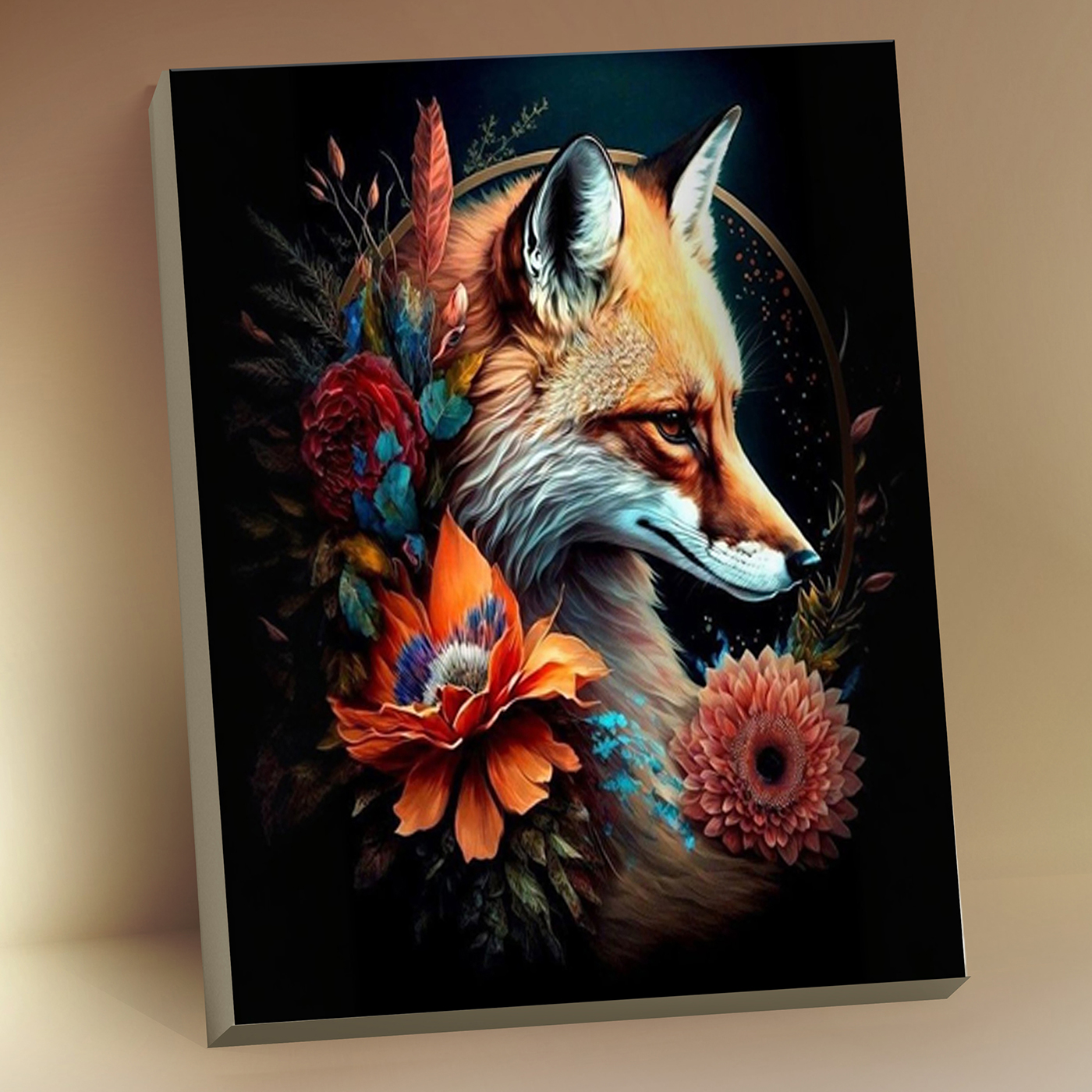 

Картина по номерам 40х50см с поталью черный холст Лиса в цветах