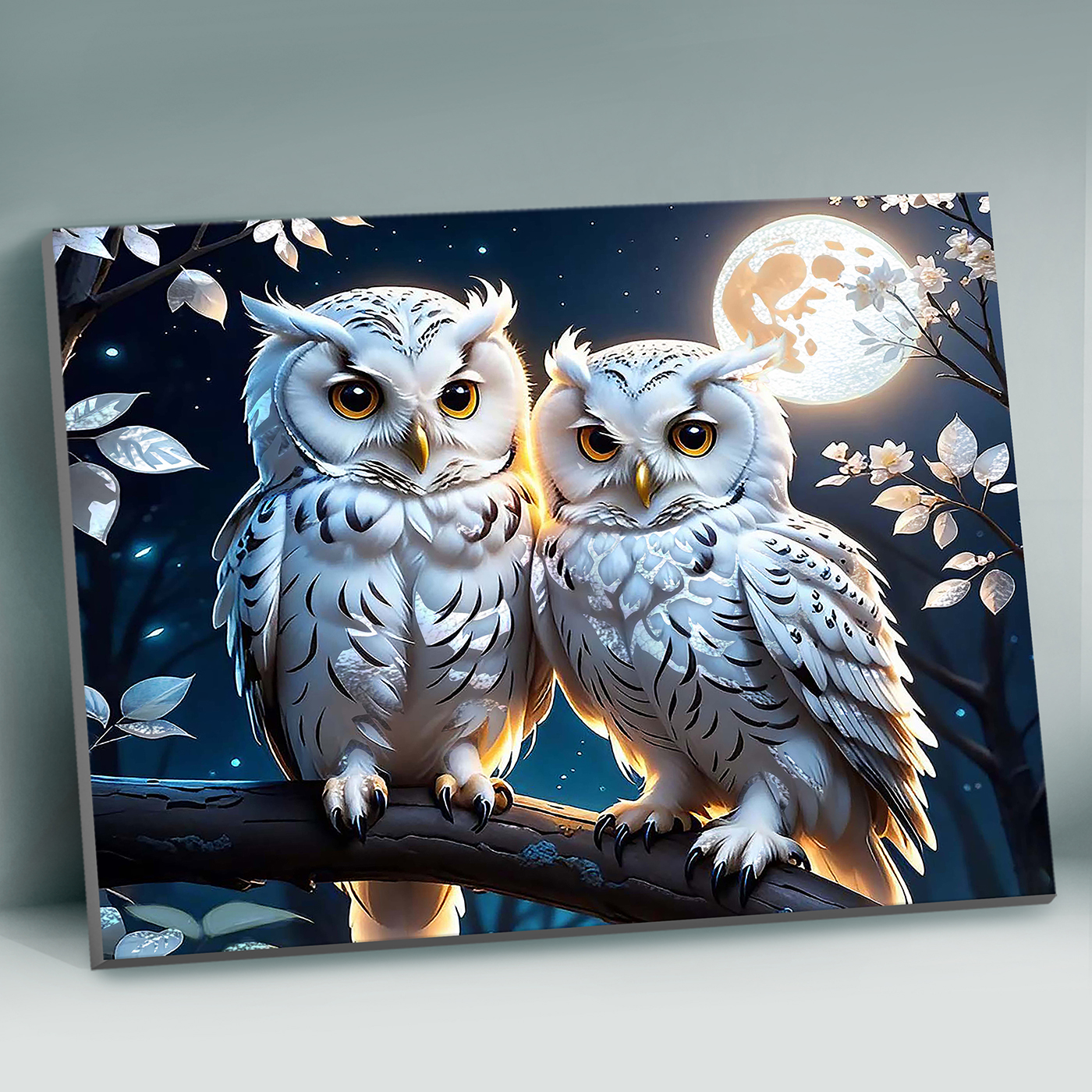 

Картина по номерам 40х50см с поталью платина Совиная пара