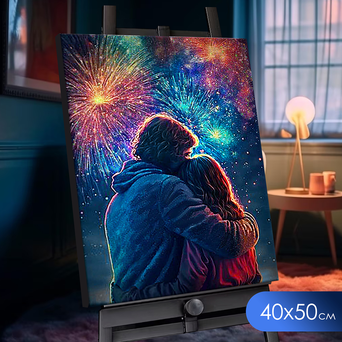 

Картина по номерам 40х50см с кристаллами из хрусталя Фейерверки любви