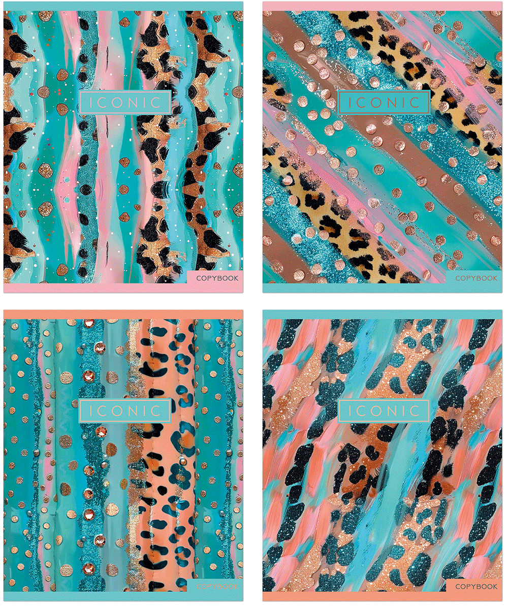 

Тетрадь А5 96л клетка скрепка мелов.картон Pastel gold leopard мат.лам. ассорти 4 диз. ПОЛИНОМ 25090