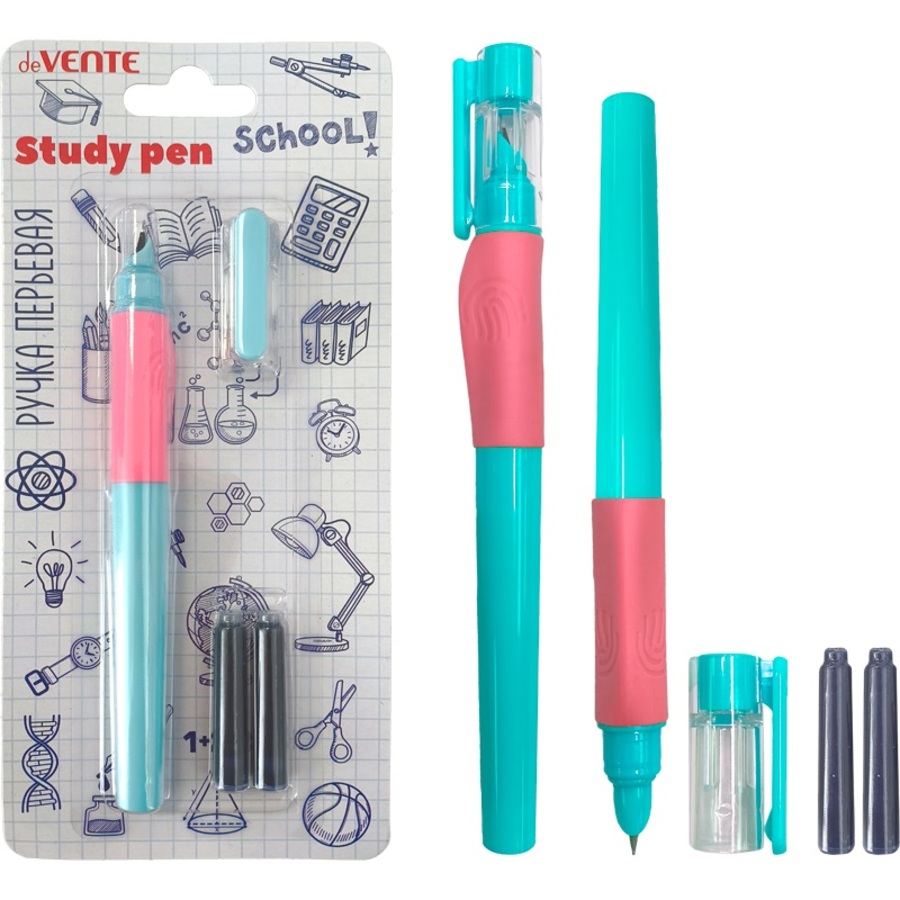 Ручка перьевая синяя 03мм School StydyPen с картриджами мятный корпус deVENTE 5100500 93₽