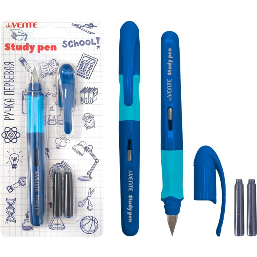 Ручка перьевая синяя 03мм School StydyPen с картриджами темно-синий корпус deVENTE 5100502 97₽