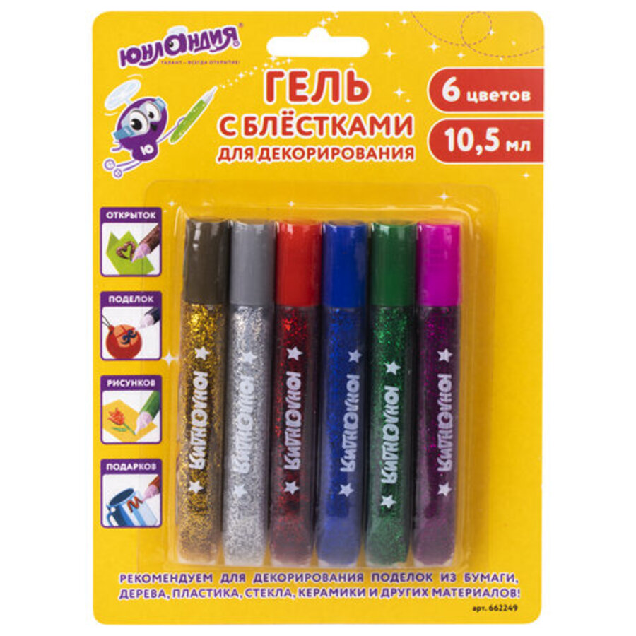 Гель 6цв 105мл с блестками ЮНЛАНДИЯ 662249 156₽