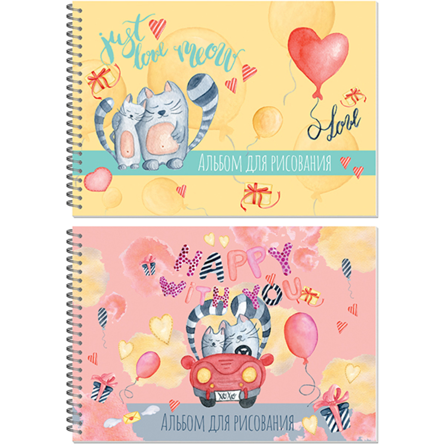 Альбом для рисования А4 24л гребень Коты-романтики облмеловкартон 120гм2 ПОЛИНОМ 3265 жен 86₽