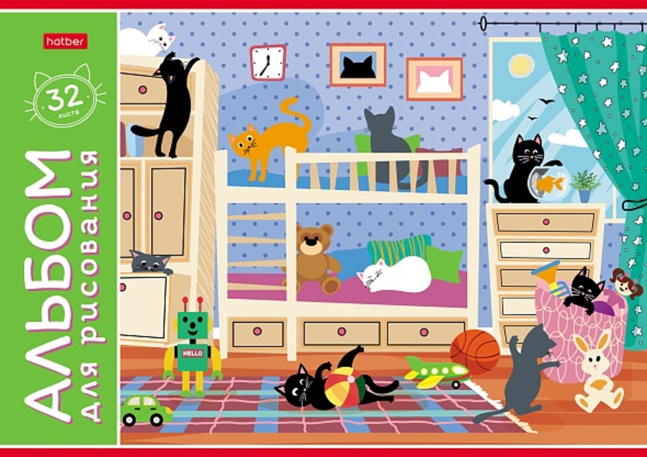 Альбом для рисования А4 32л скрепка Кошкин дом ассорти 100гм2 HATBER 32А4В уни 103₽