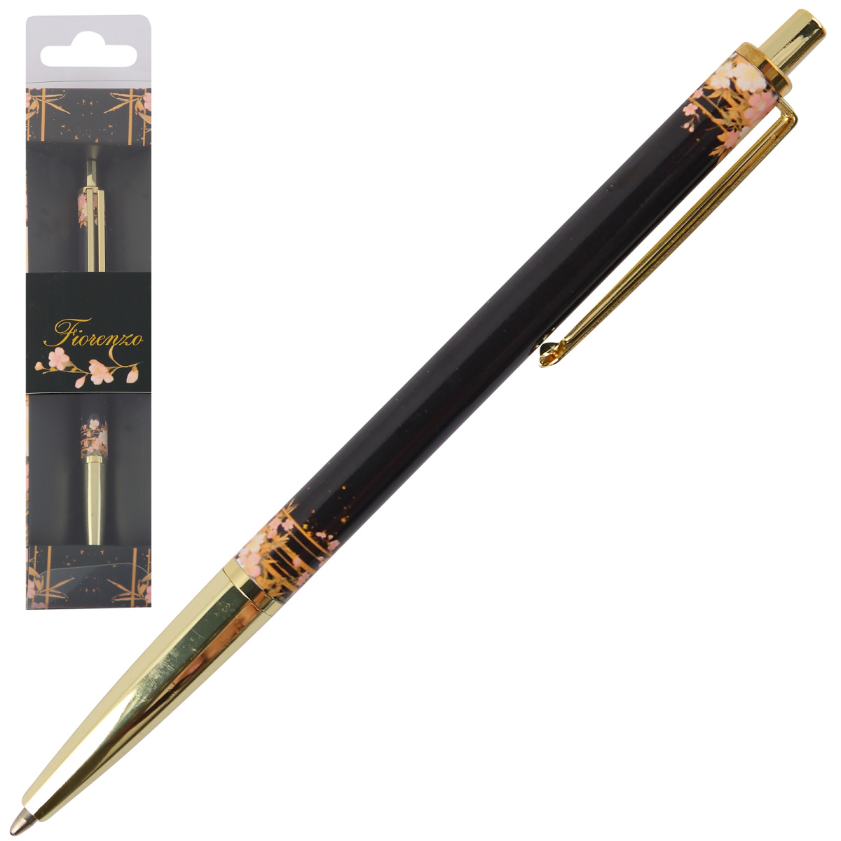 Ручка подарочная шариковая автом. синяя 0,7мм Цветочная фантазия черный корпус FIORENZO 253079