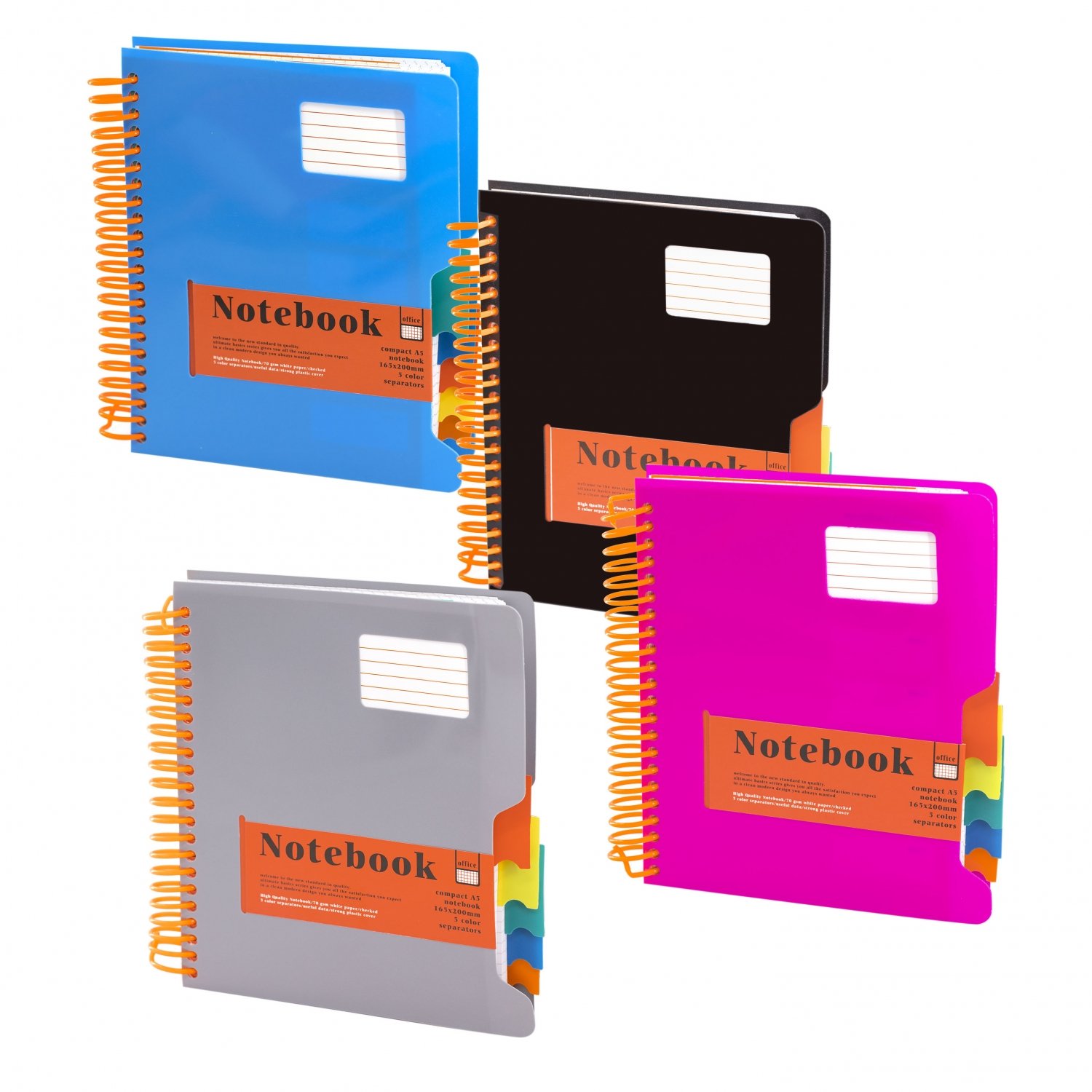 Тетрадь А5 200л клетка спираль пластобл Однотон с разделителями ассорти ALINGAR AL12021 252₽