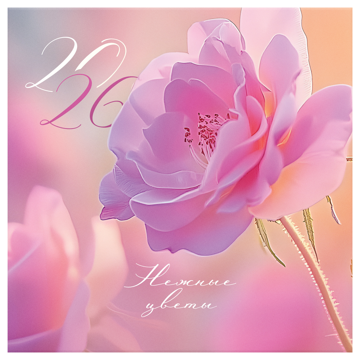 

Календарь 2026 1-блочный 230х230мм Скрепка 12л Цветы BG 381024