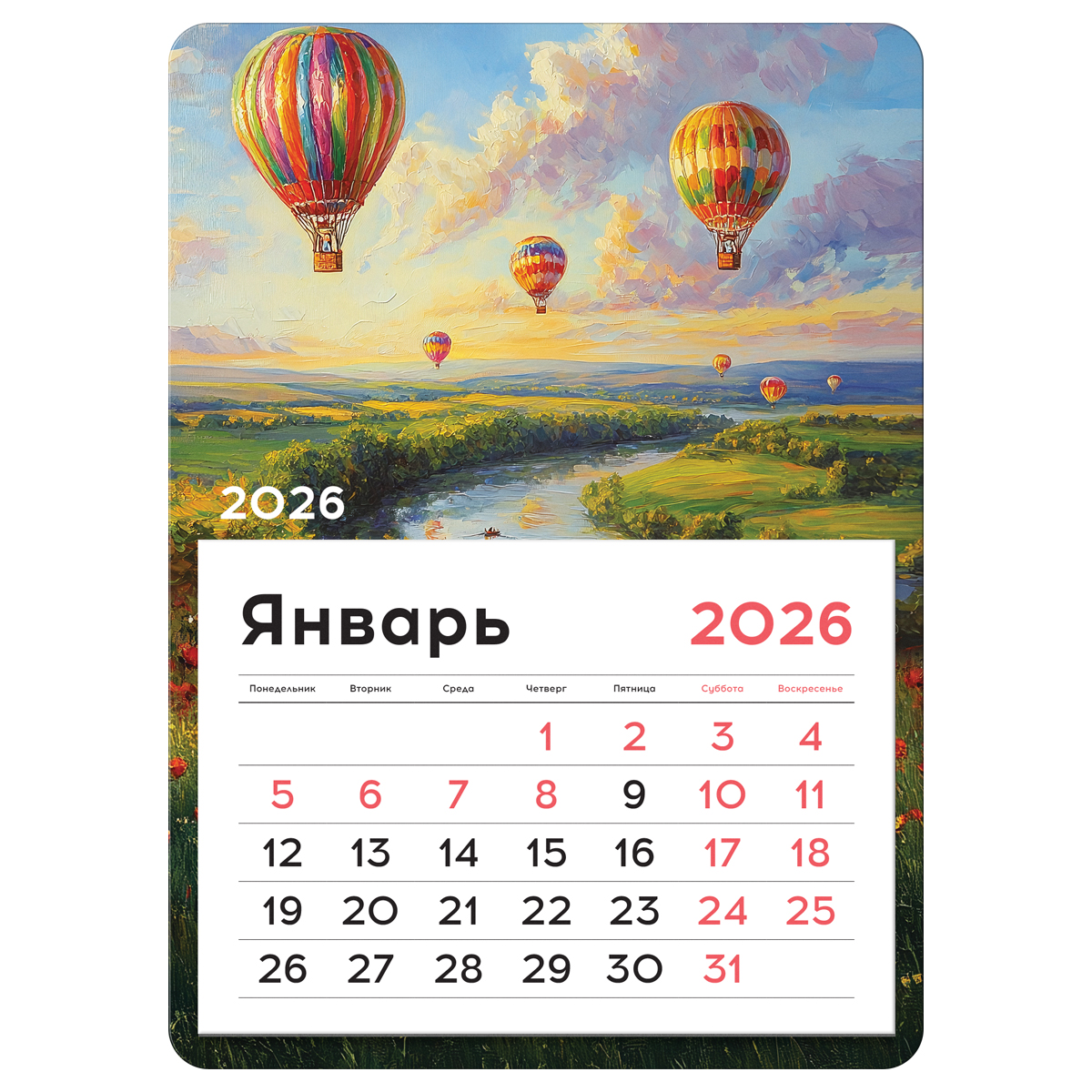 

Календарь 2026 на магните 130х180мм 12л отрывной Воздушные шары BG 380911