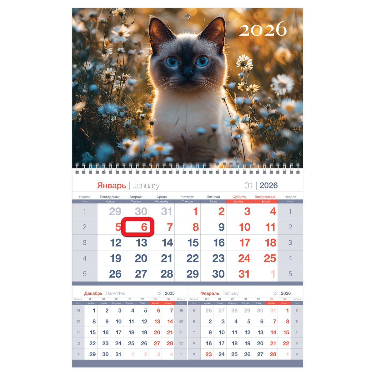 

Календарь 2026 1-блочный 295х475мм Гребень 12л Mono premium Кот в цветах магнит.курсор BG 380927