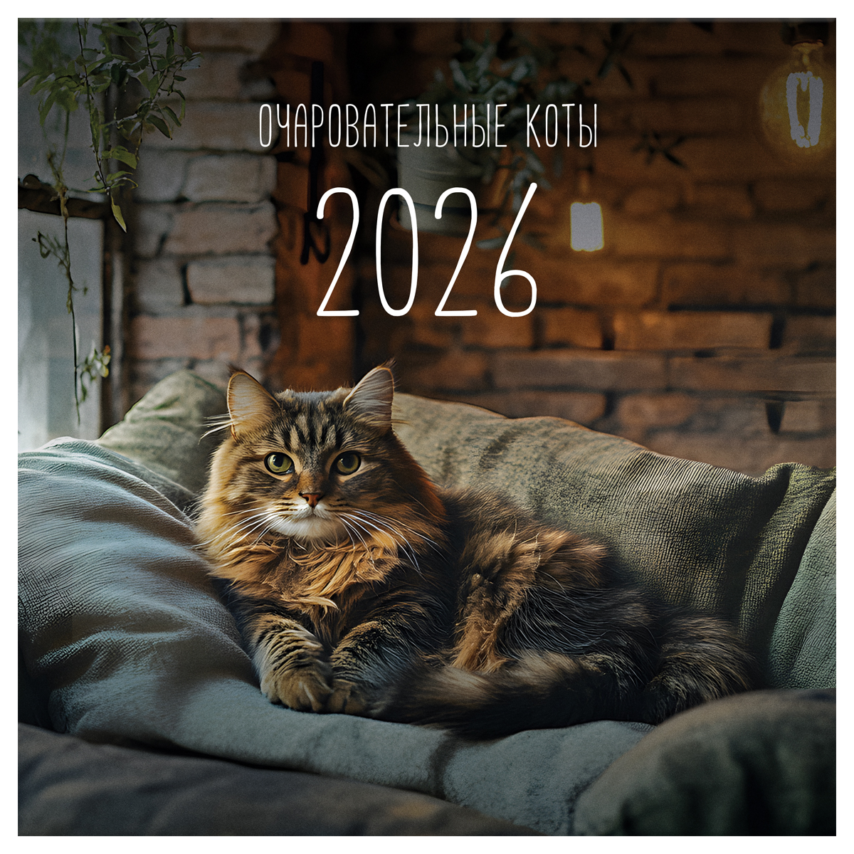 

Календарь 2026 1-блочный 290х290мм Скрепка 12л Коты BG 381010