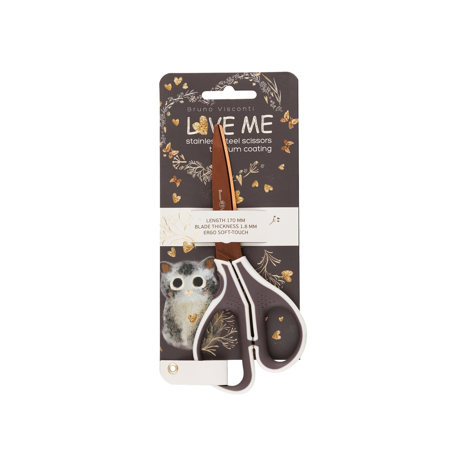 Ножницы офисные 170мм Love me Котенок с золотыми лезвиями пластручки BRUNO VISCONTI 60-0076 396₽