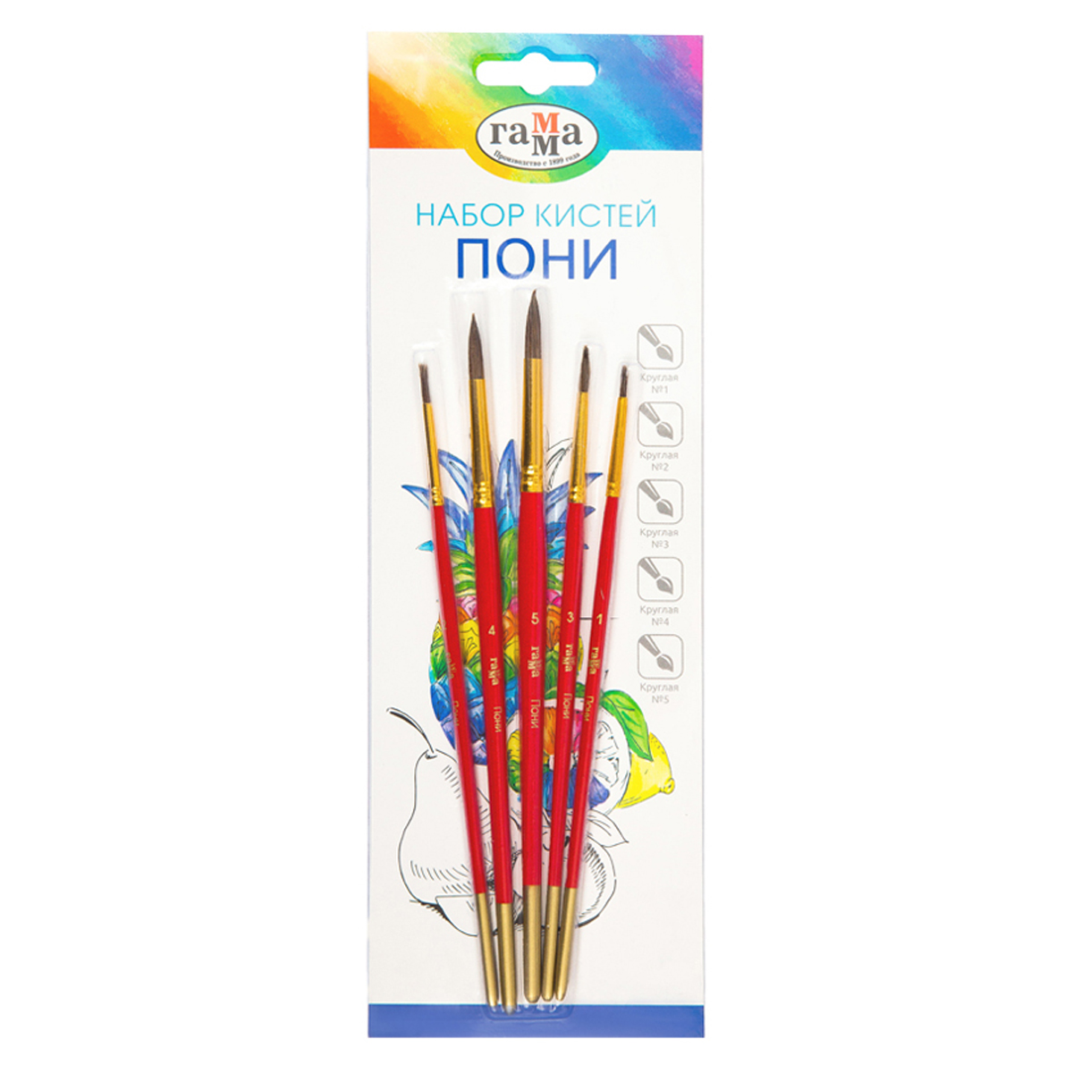 Кисть набор 5шт пони 12345 круглые Классчические ГАММА 2308180101 320₽