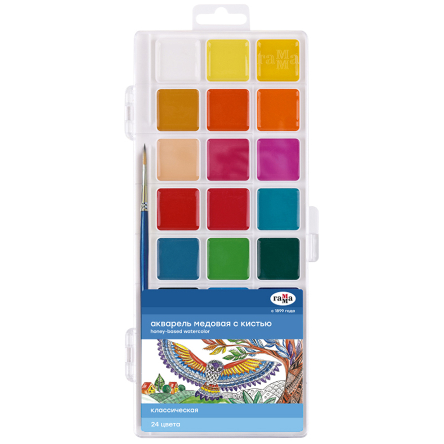 Акварель 24цв медовая с кистью пластуп европодвес Классическая ГАММА 1009203 219₽