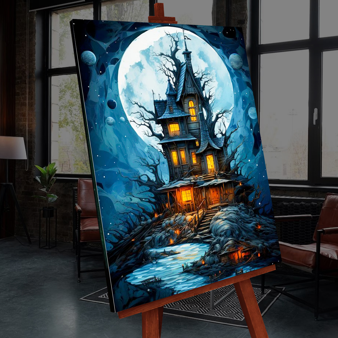 Картина по номерам 40х50см со светящ краской Дом с привидениями 835₽