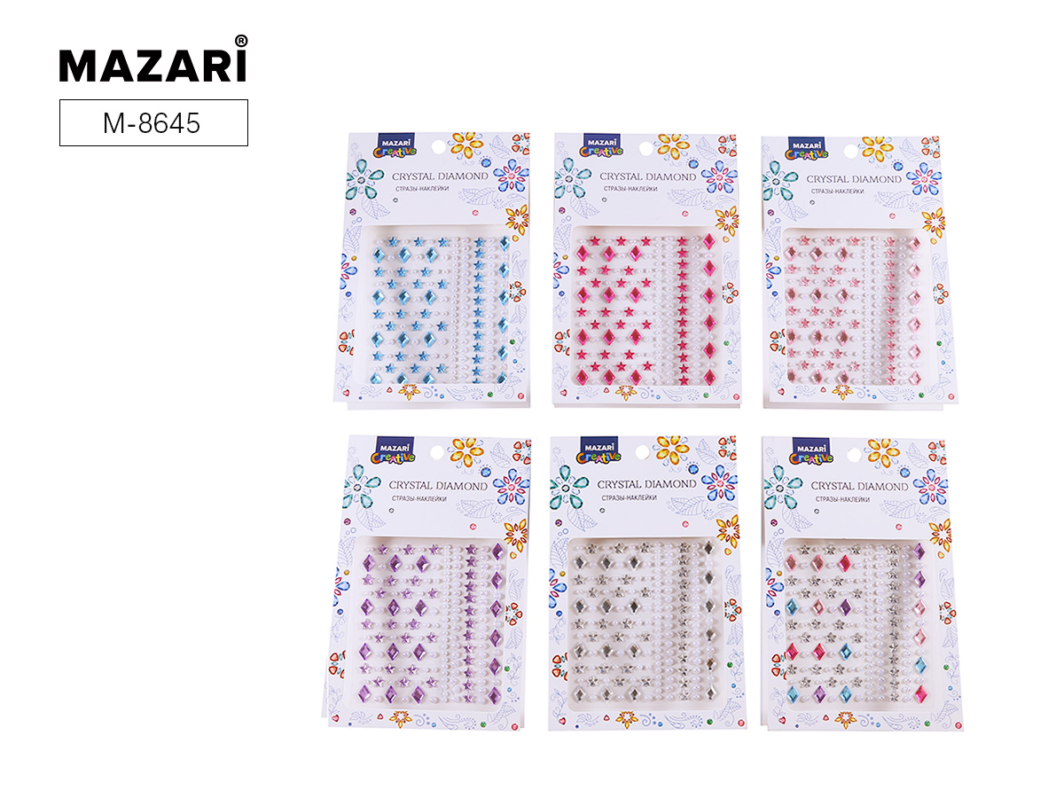 Стразы самоклеящиеся акриловые ассорти 6 дизайнов 104х16см MAZARI M-8645 83₽