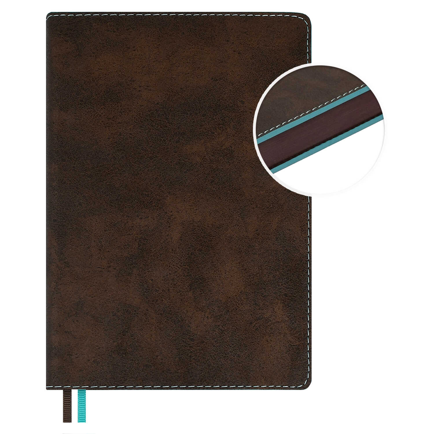 Ежедневник А5 192л полудатир. тв.обл. Тиволи делавэ коричневый/бирюз. кожзам 2 ляссе ESCALADA 70631