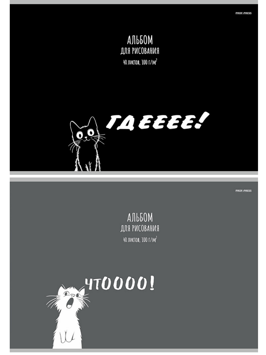 Альбом для рисования А4 40л скрепка Забавные коты-3 2 диз 100гм2 PROF-PRESS 40-7786 уни 121₽