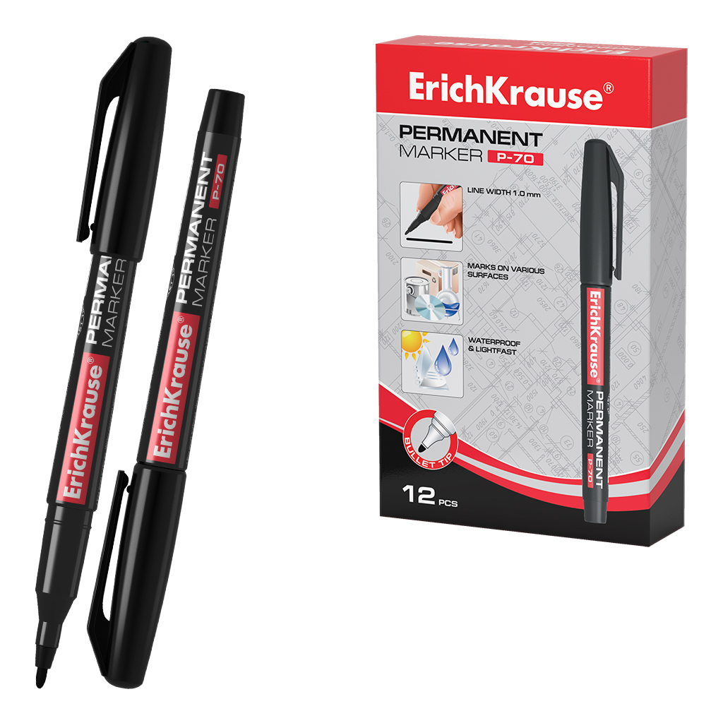 Маркер перманентный P-70 черный пулевид наконечник 1мм ERICH KRAUSE 37073 71₽