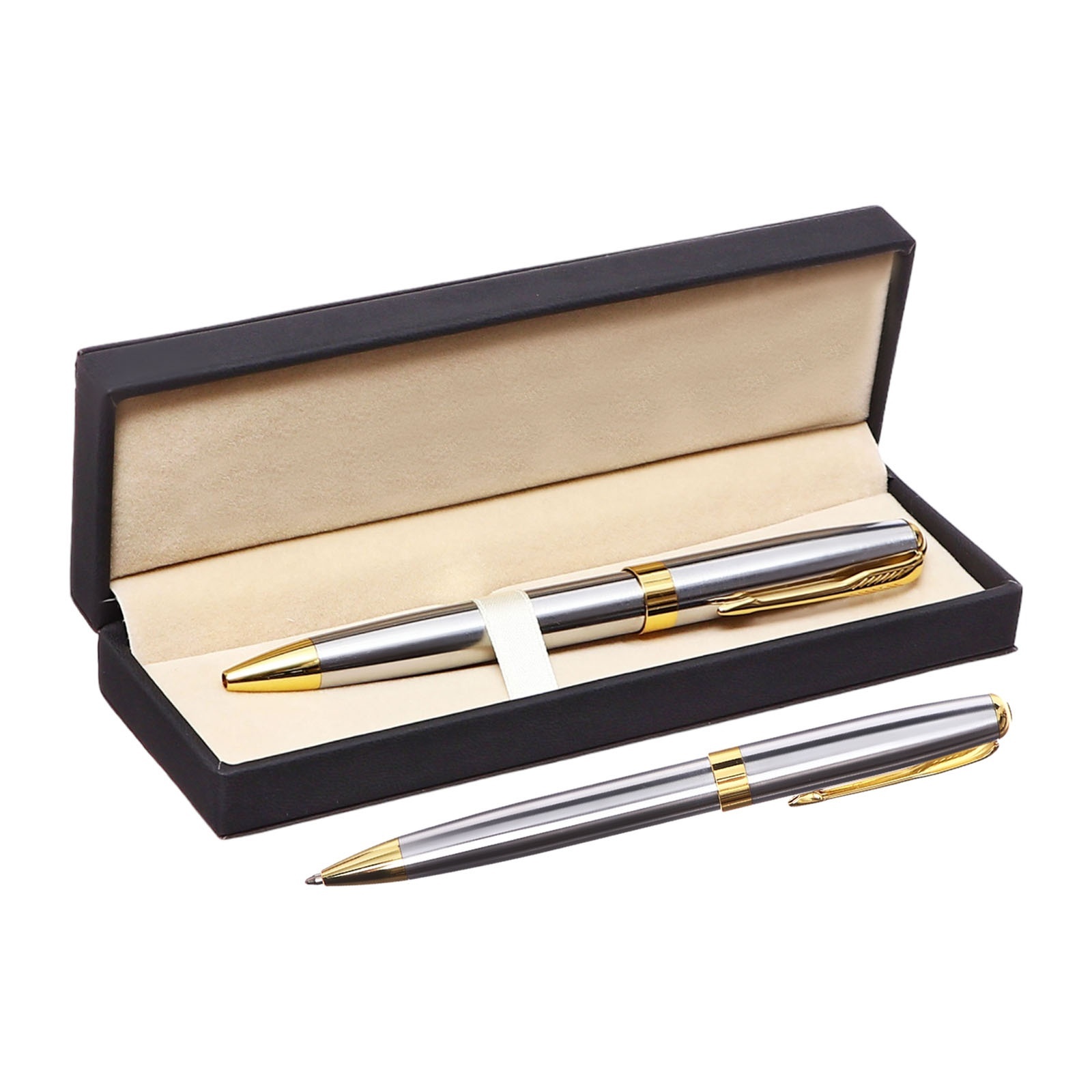 Ручка подарочная шариковая повмех синяя 07мм корпус метал серебзолот футляр CALLIGRATA 10562198 571₽