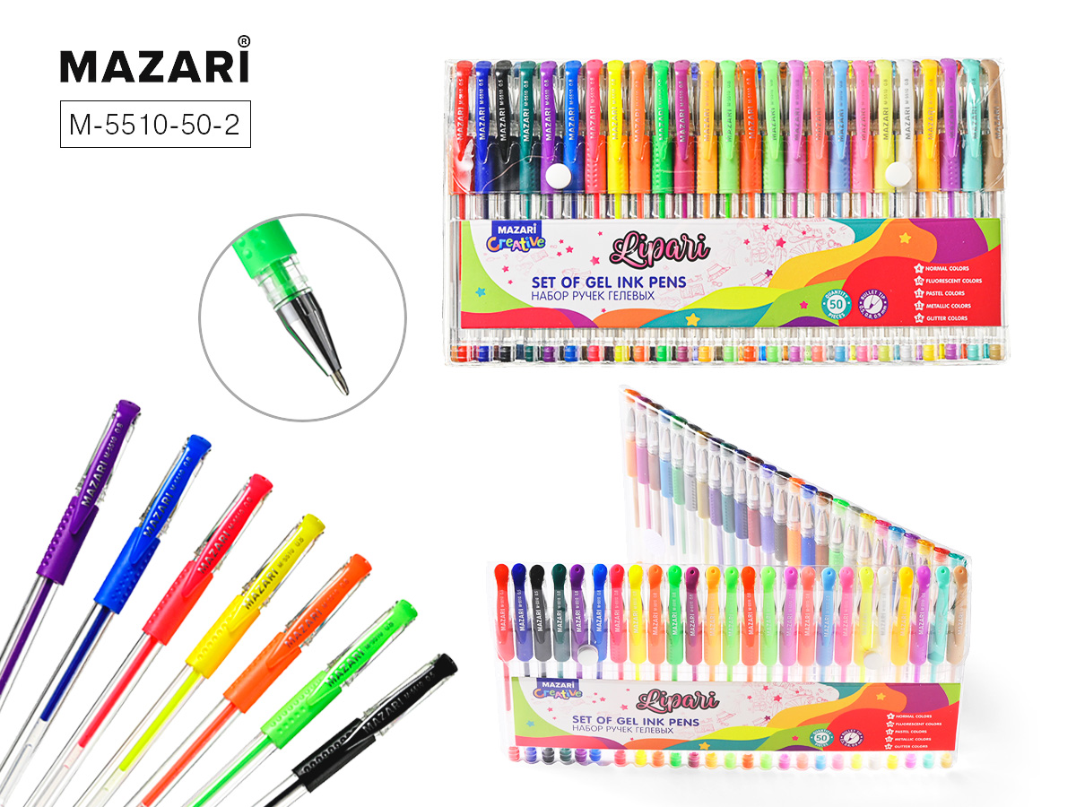 Ручка гелевая Набор 50цв 08мм Lipari резиндерж MAZARI M-5510-50-2 675₽