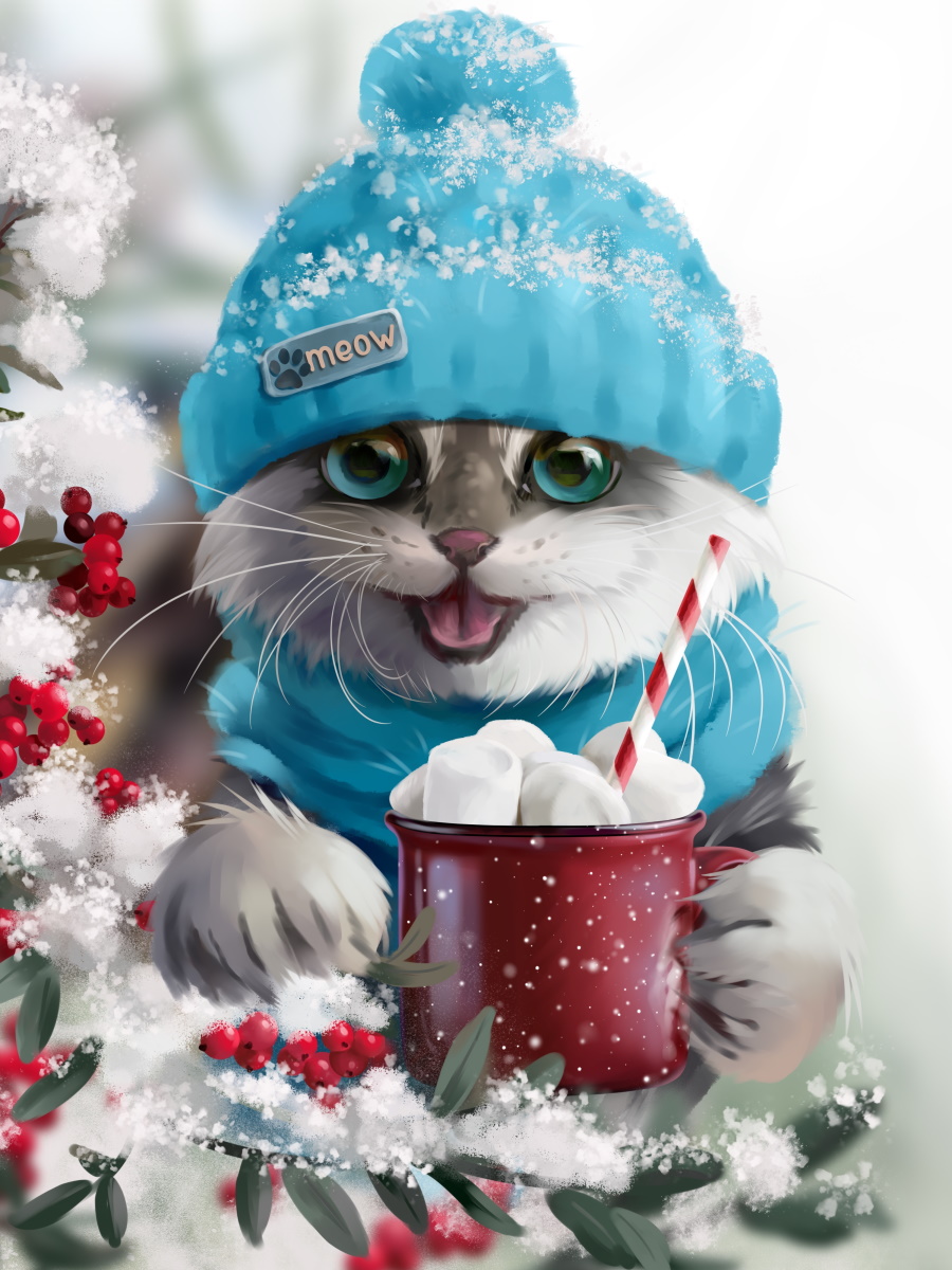 Мозаика алмазная 17х22см Котик с какао 584₽