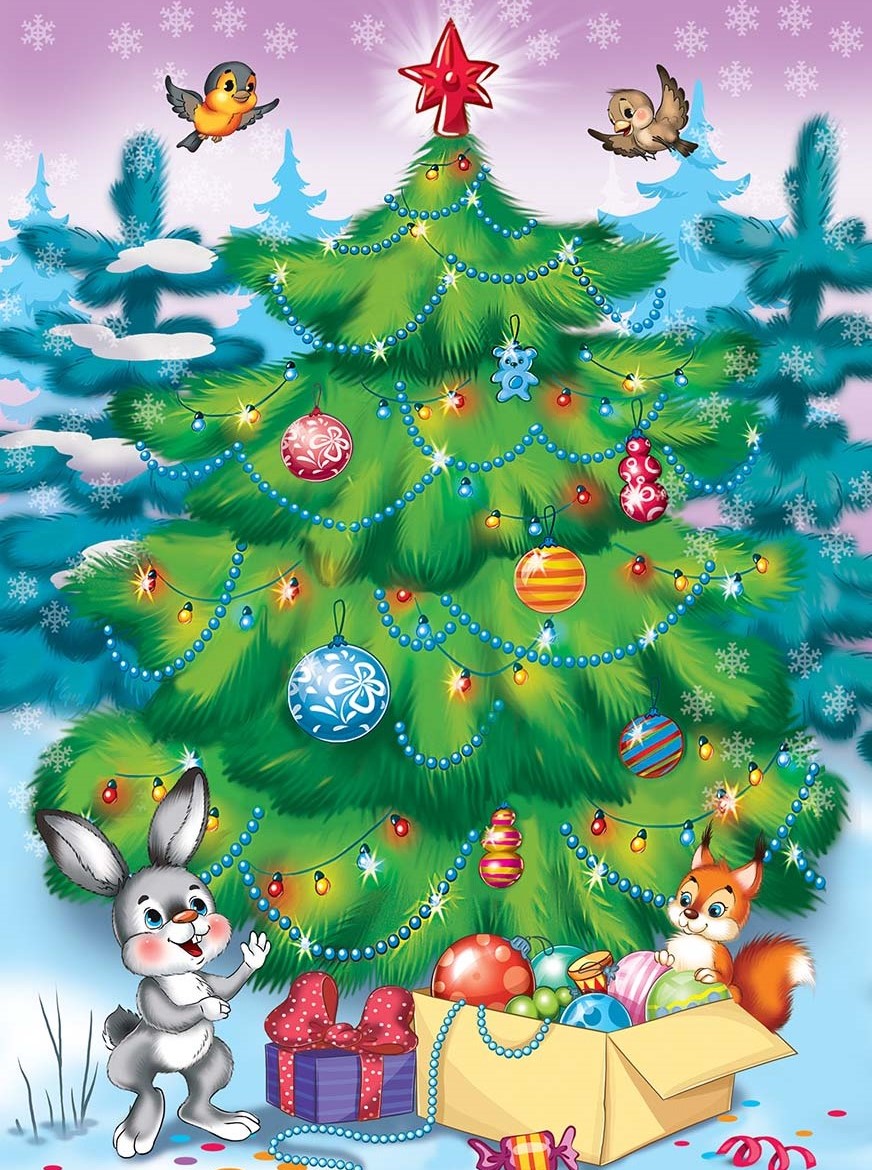 Мозаика алмазная 17х22см Зверушки украшают елочку 319₽