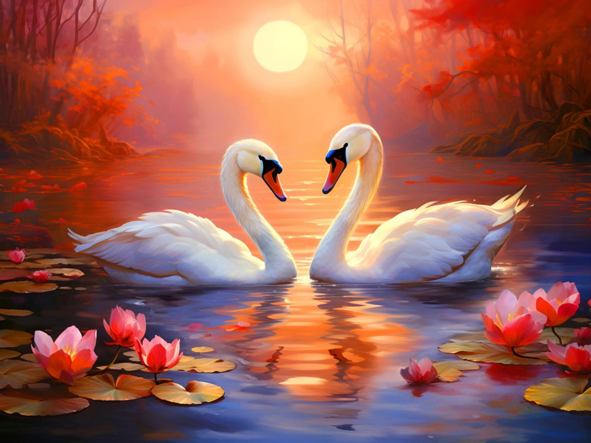 Мозаика алмазная 30х40см Два лебедя 609₽