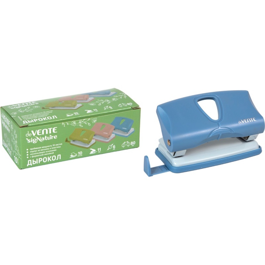 Дырокол 10л пластик sigNATURE сумеречный синий с линейкой deVENTE 4020509 142₽