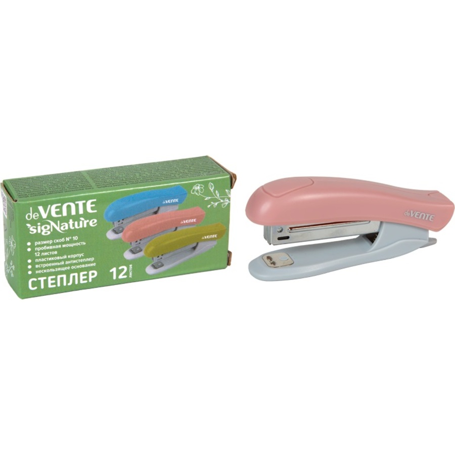 Степлер 10 12л пластик sigNATURE пудрово-розовый антистеплер deVENTE 4142512 102₽
